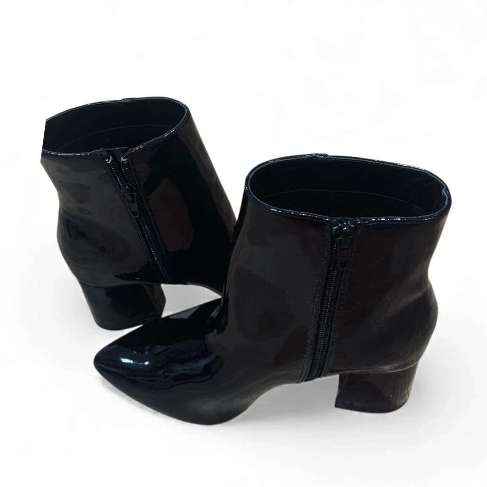 New Bamboo Black Patent Leather Ankle Boots No Box